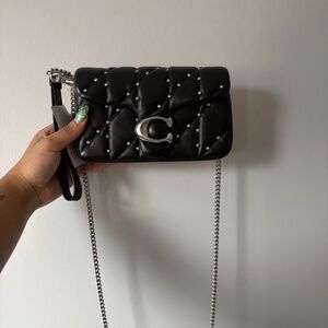 Coach Tabby Mini Crystal Rivet Quilted Leather Crossbody Wristlet